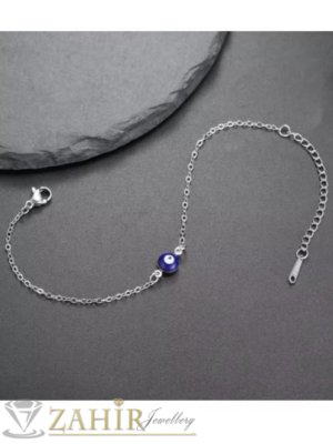 Нежна класическа верижка против уроки със синьо око на  стоманена гривна за глезен или за ръка, не променя цвета си - GK1458